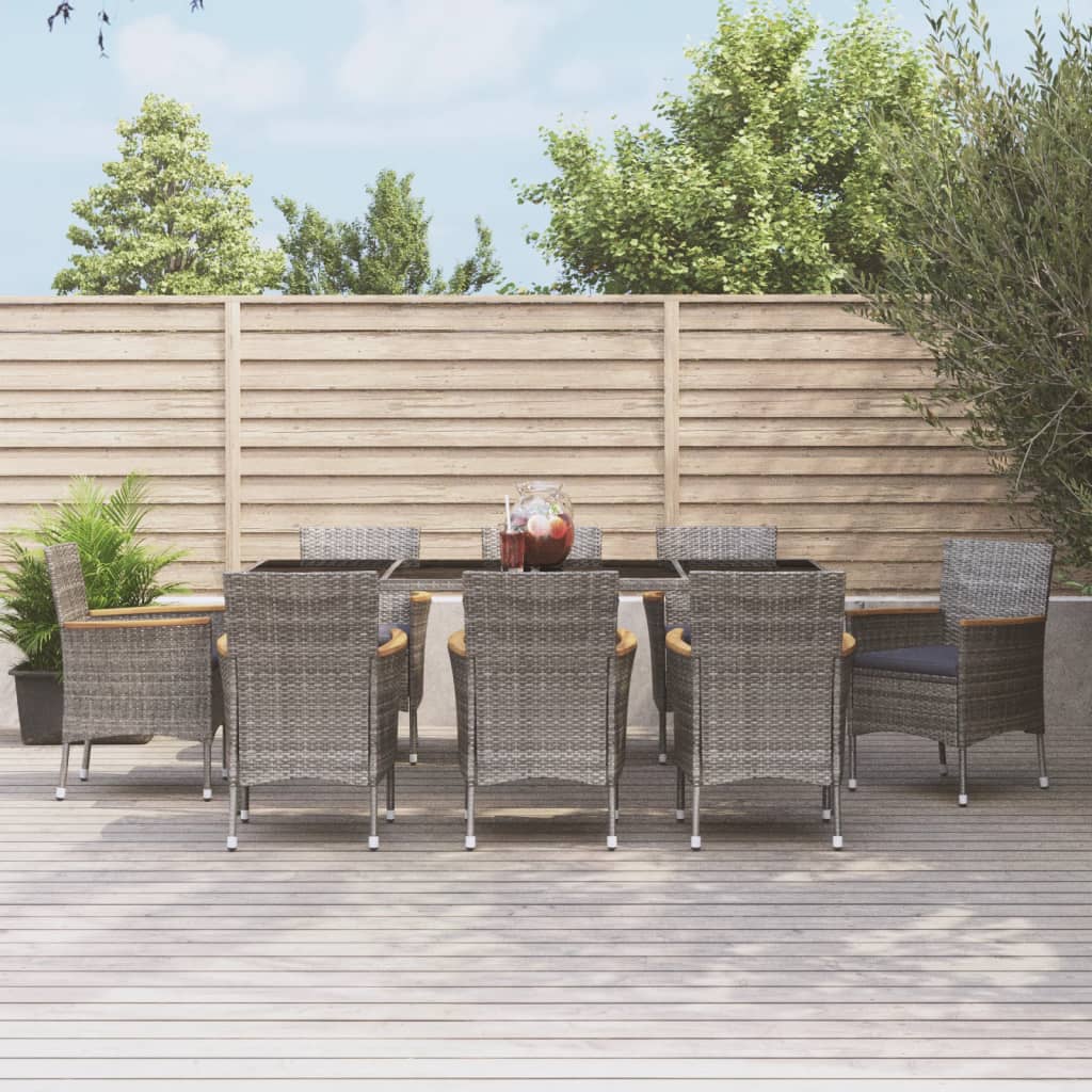 9-delige Tuinset met kussens poly rattan grijs