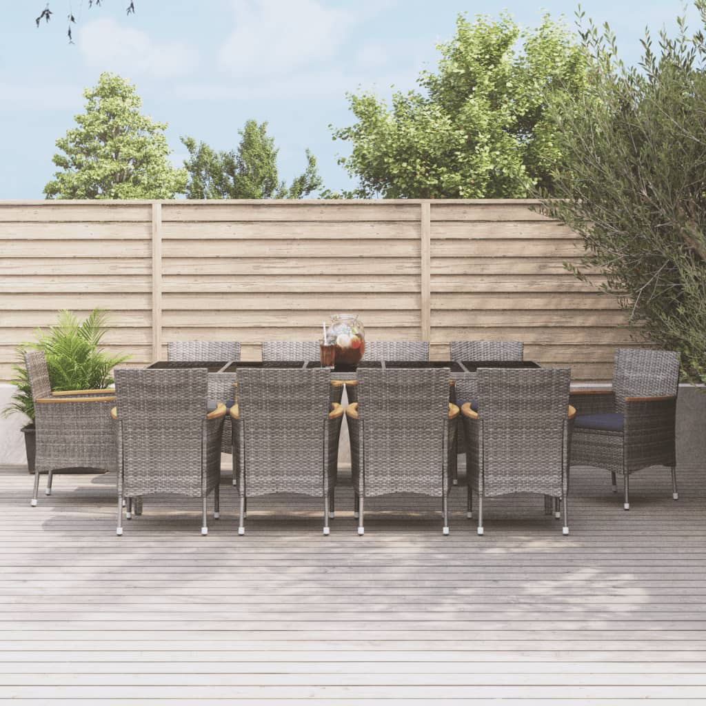 11-delige Tuinset met kussens poly rattan grijs