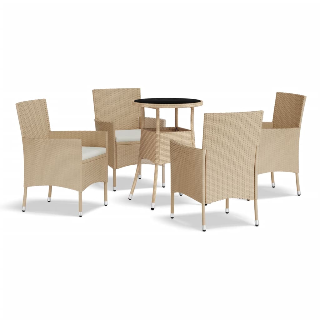 5-delige Bistroset met kussens poly rattan