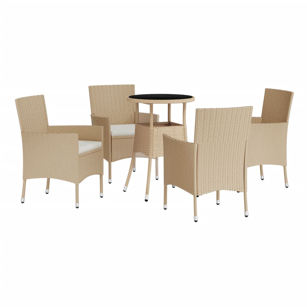 5-delige Bistroset met kussens poly rattan