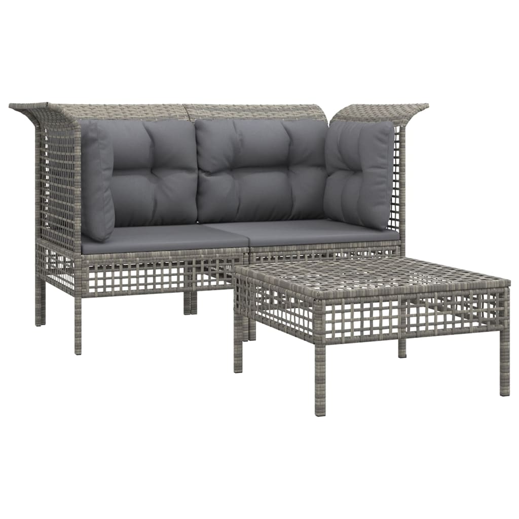 5-delige Loungeset met kussens poly rattan grijs