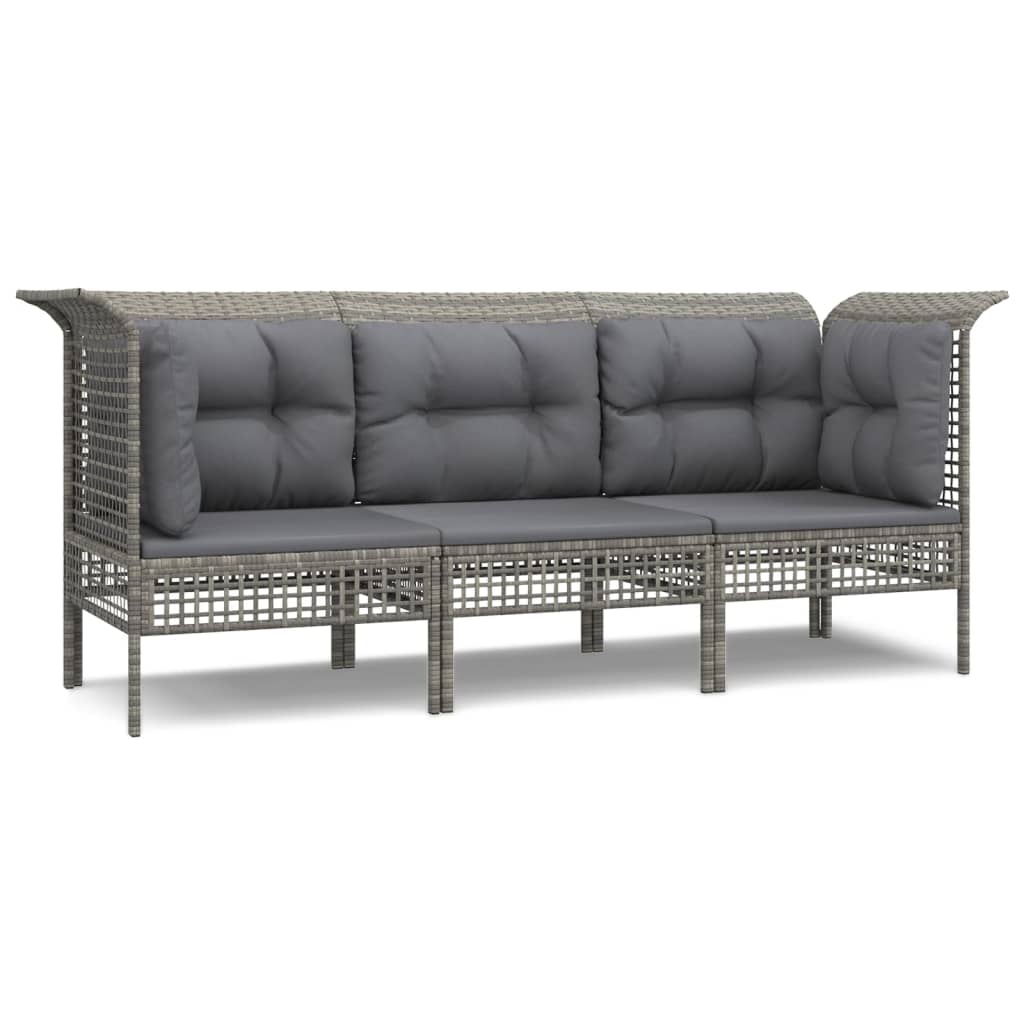 5-delige Loungeset met kussens poly rattan grijs