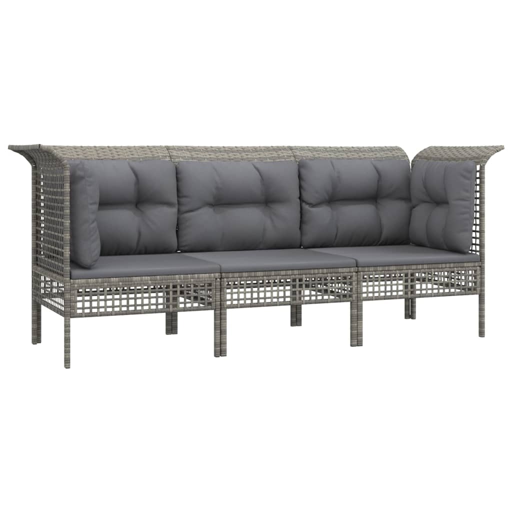 5-delige Loungeset met kussens poly rattan grijs