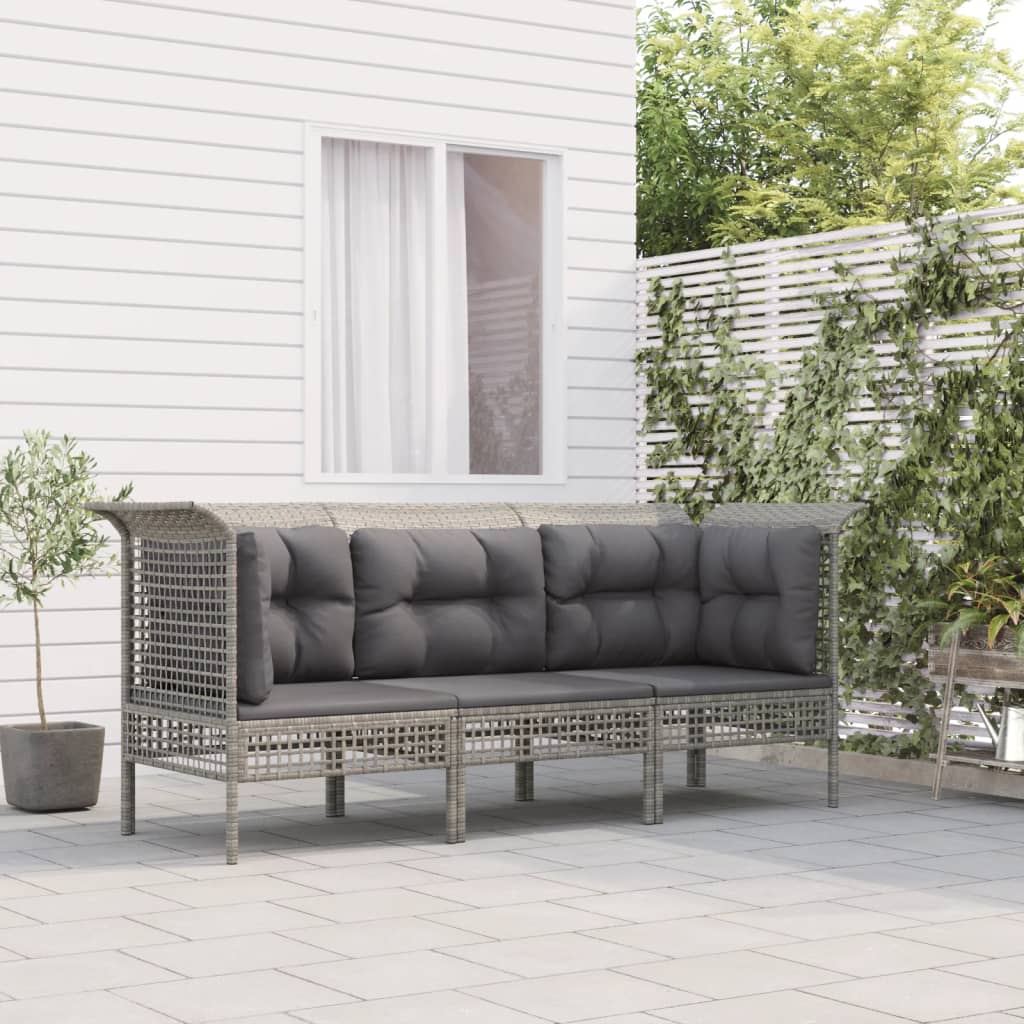 5-delige Loungeset met kussens poly rattan grijs