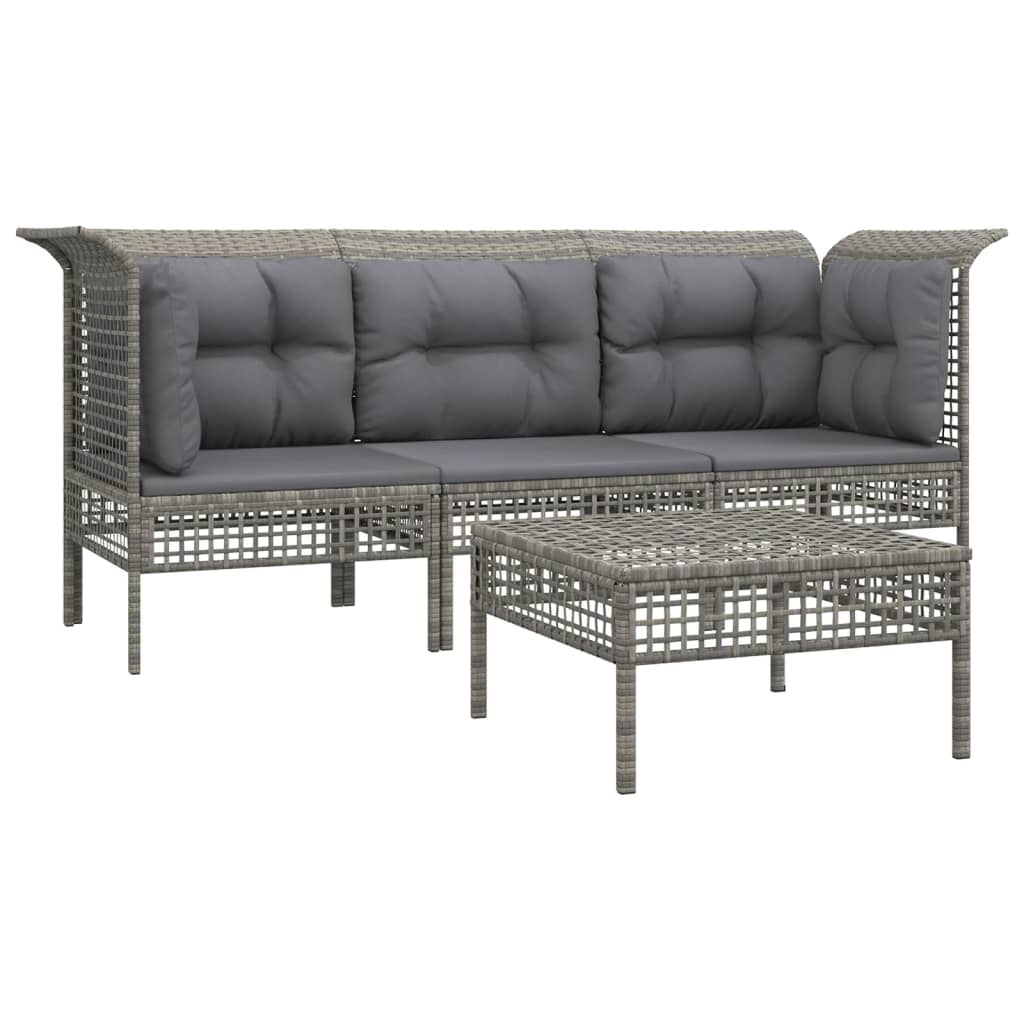 5-delige Loungeset met kussens poly rattan grijs