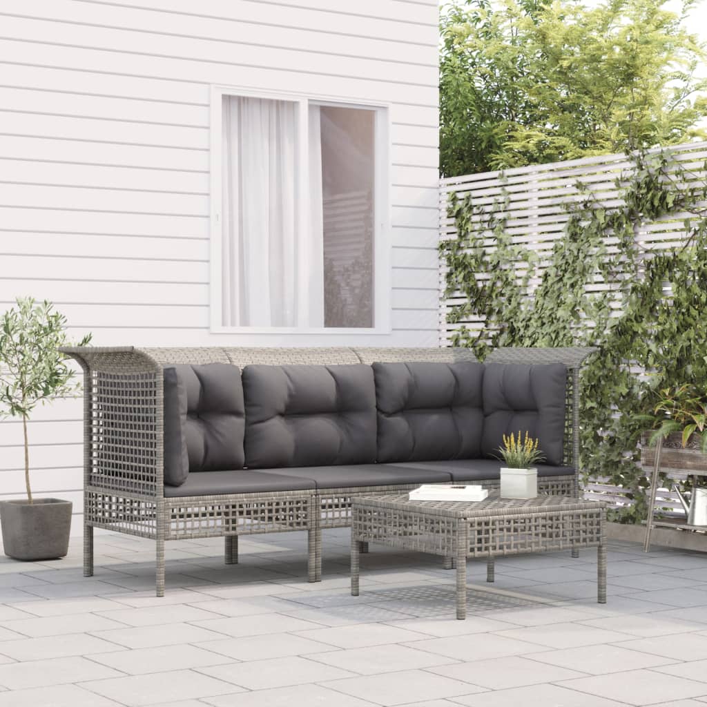 5-delige Loungeset met kussens poly rattan grijs