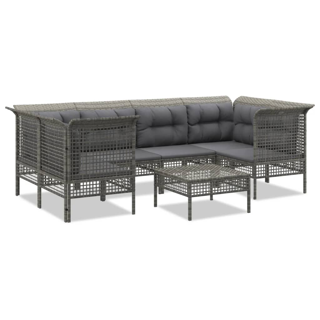 7-delige Loungeset met kussens poly rattan grijs