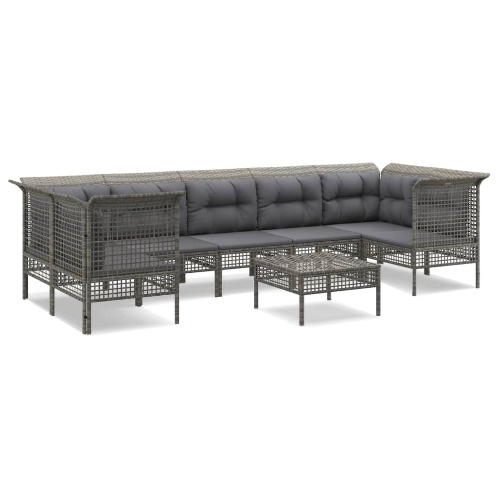 7-delige Loungeset met kussens poly rattan grijs