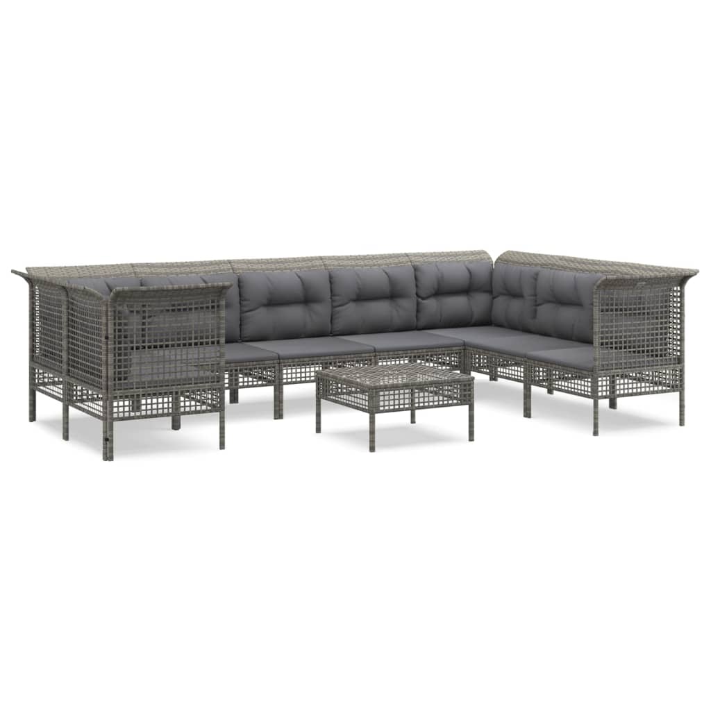 7-delige Loungeset met kussens poly rattan grijs