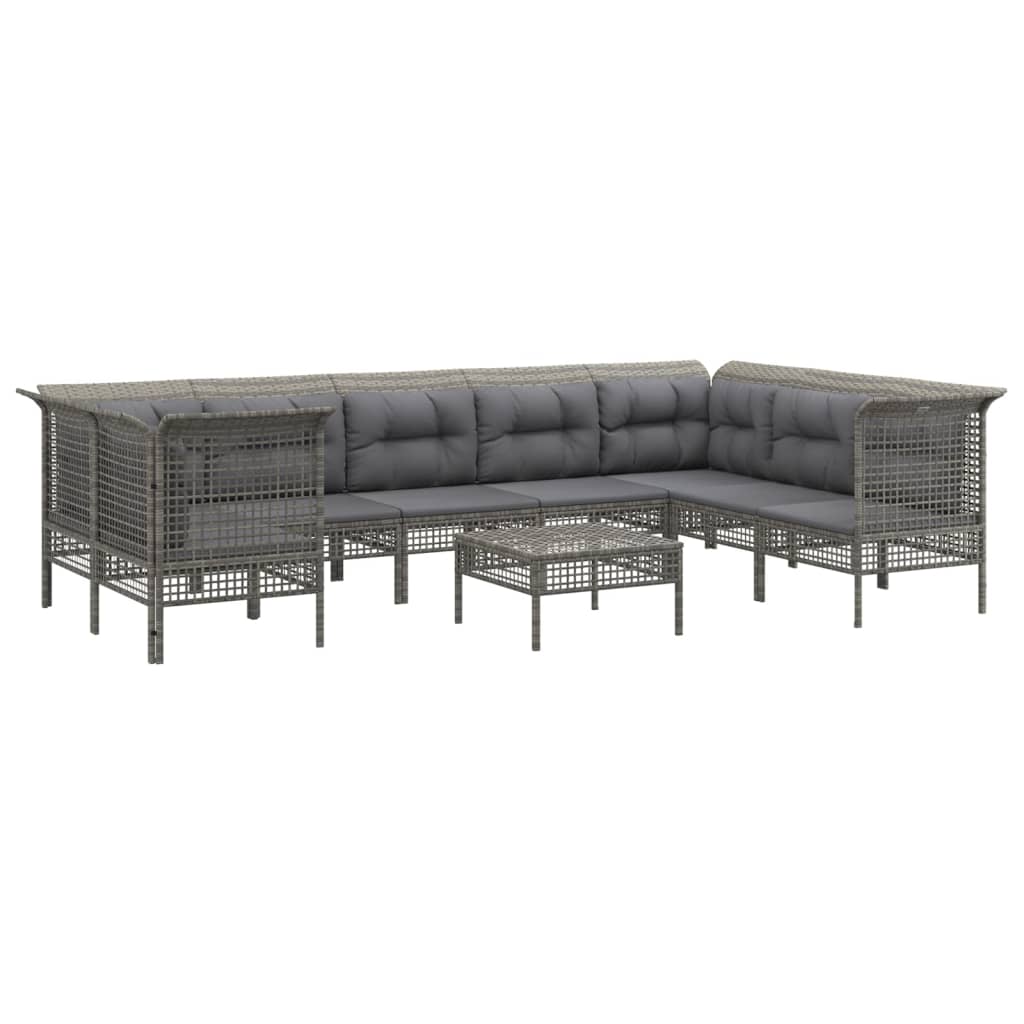 7-delige Loungeset met kussens poly rattan grijs