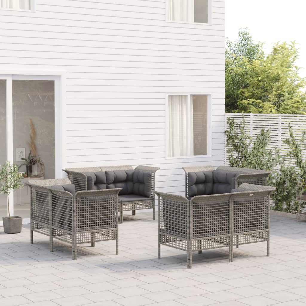 8-delige Loungeset met kussens poly rattan grijs