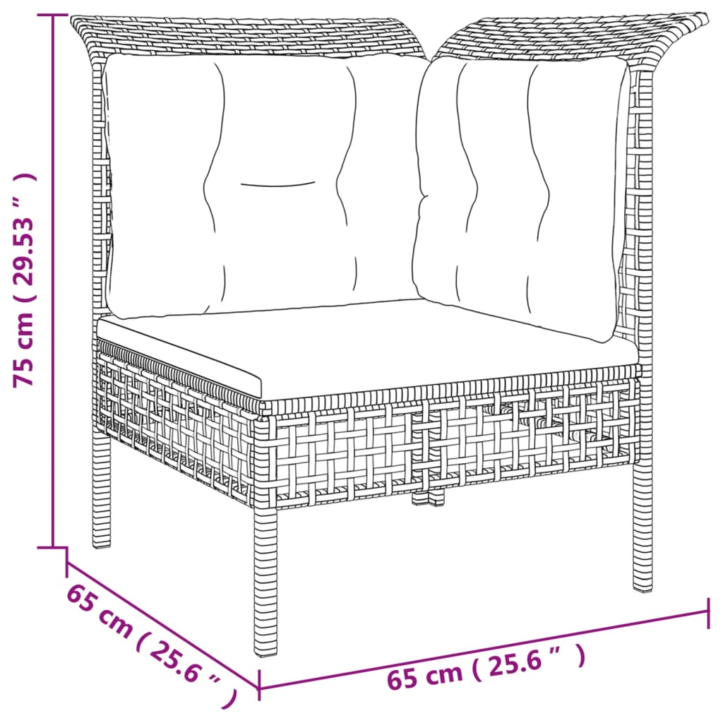 5-delige Loungeset met kussens poly rattan grijs