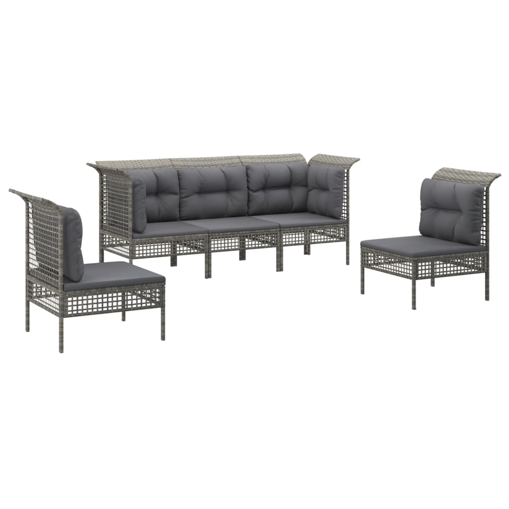 5-delige Loungeset met kussens poly rattan grijs