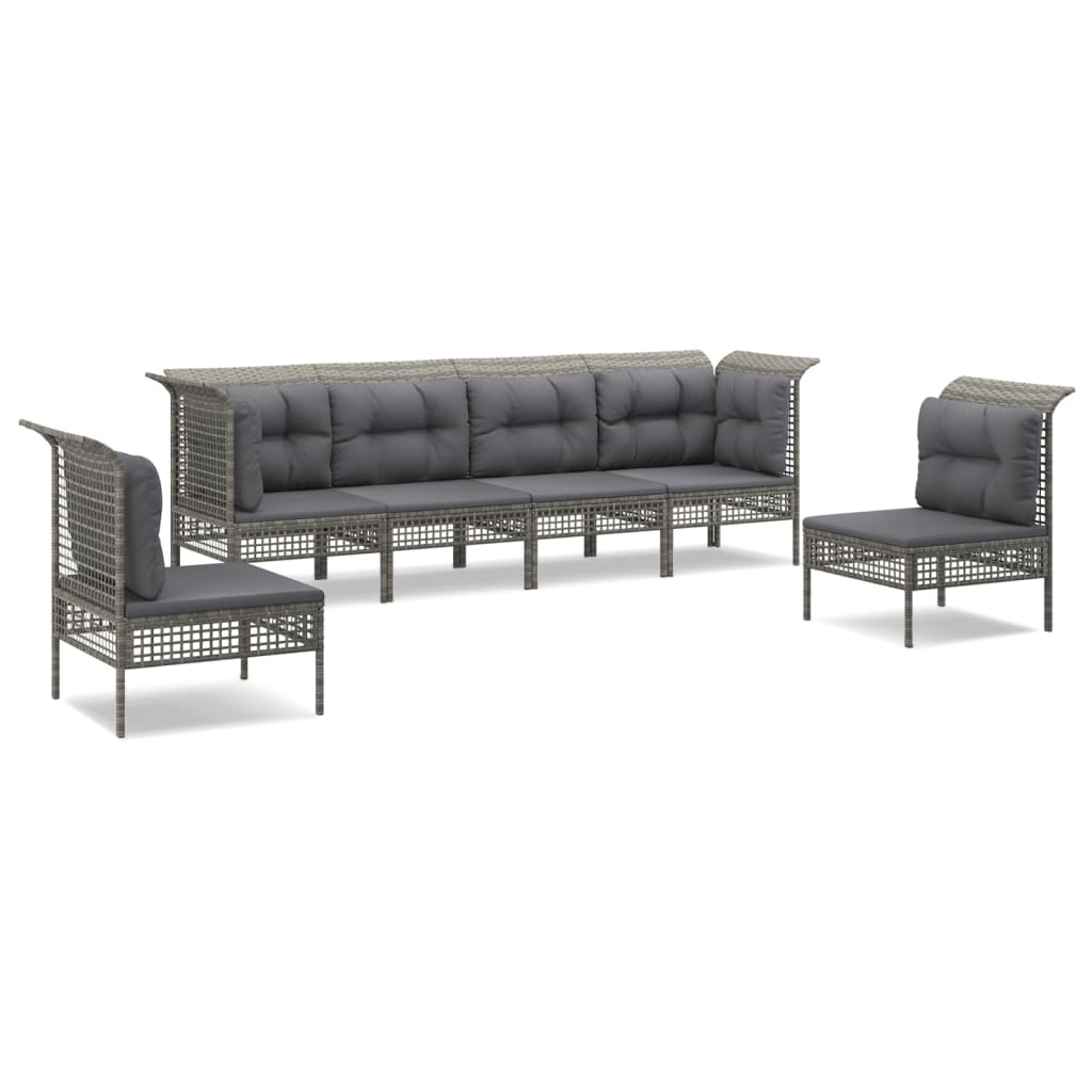 5-delige Loungeset met kussens poly rattan grijs