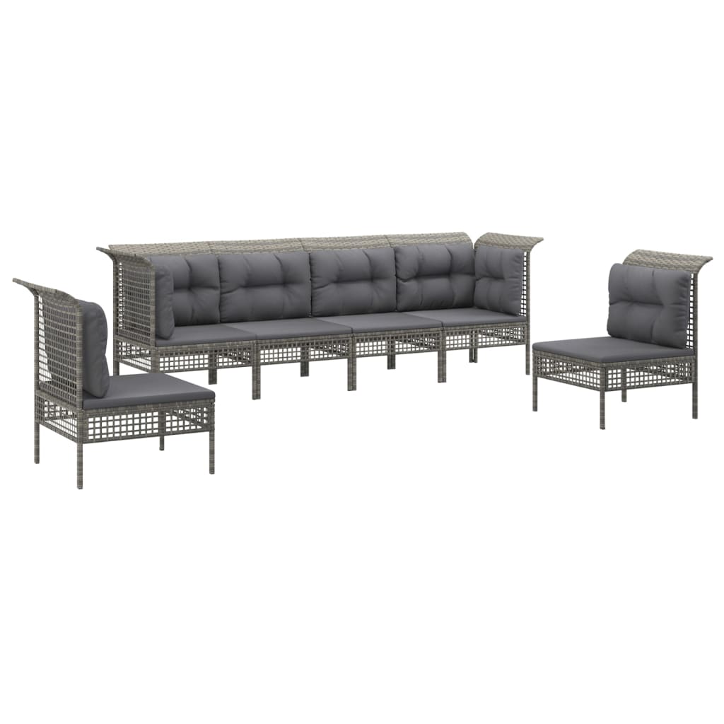 5-delige Loungeset met kussens poly rattan grijs