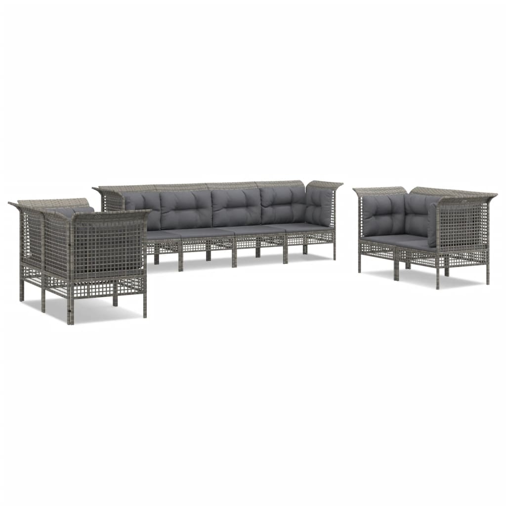 6-delige Loungeset met kussens poly rattan grijs