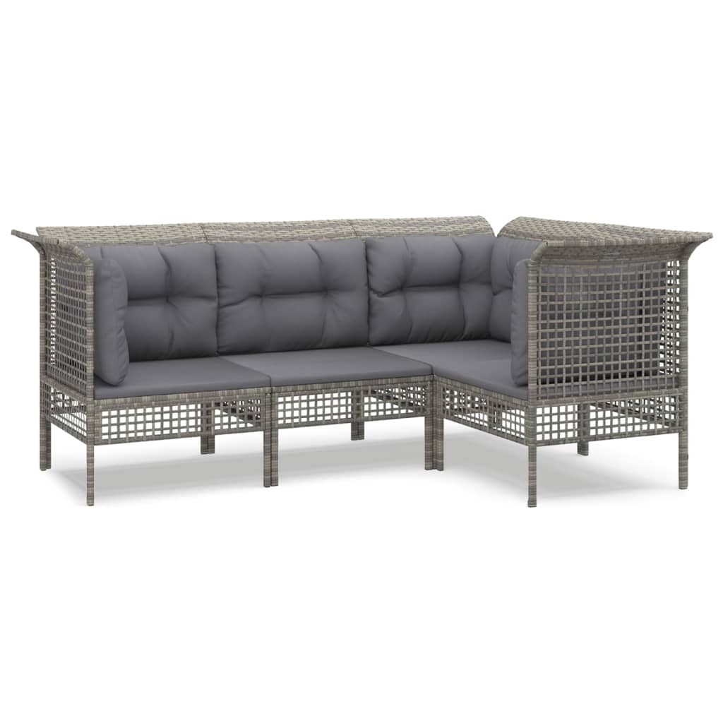 5-delige Loungeset met kussens poly rattan grijs