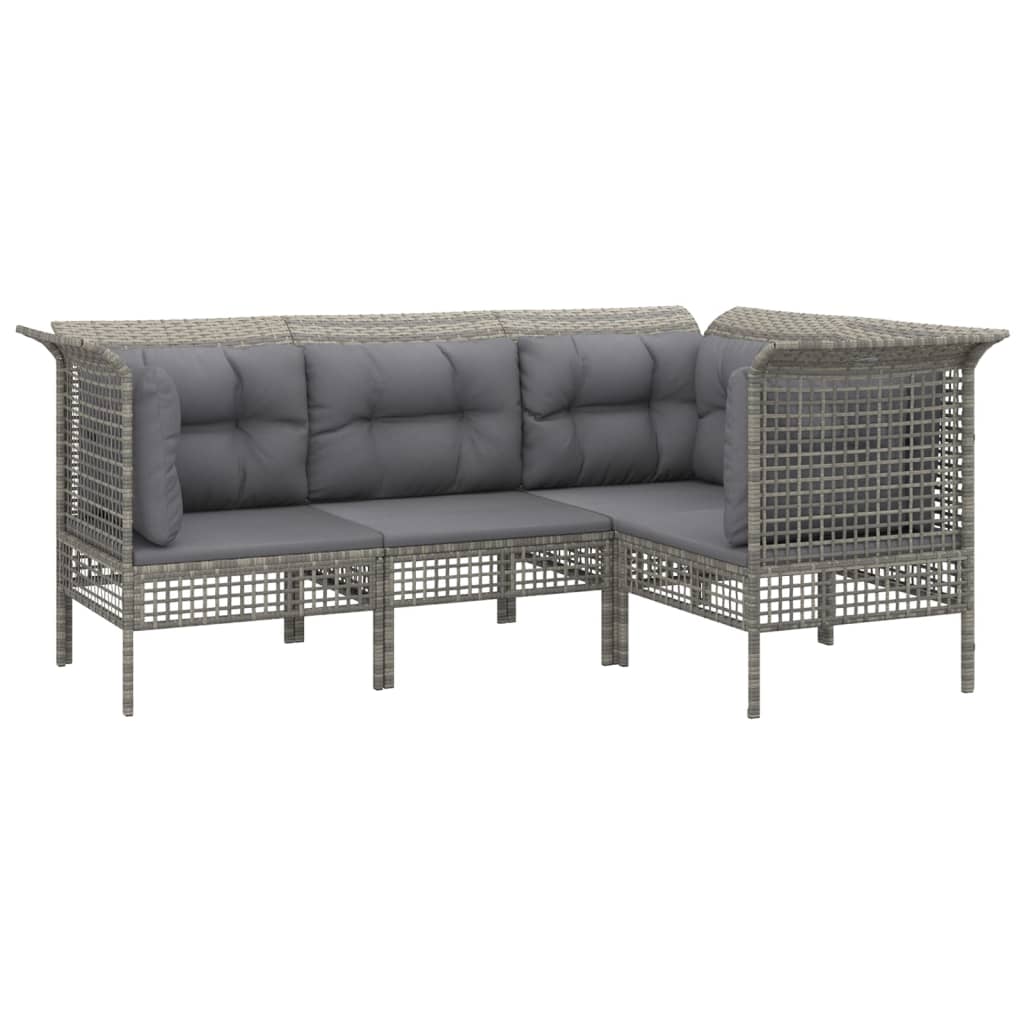 5-delige Loungeset met kussens poly rattan grijs