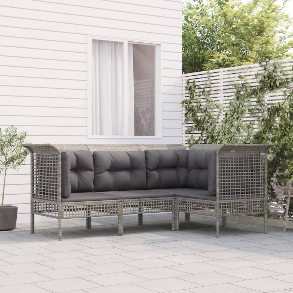 5-delige Loungeset met kussens poly rattan grijs