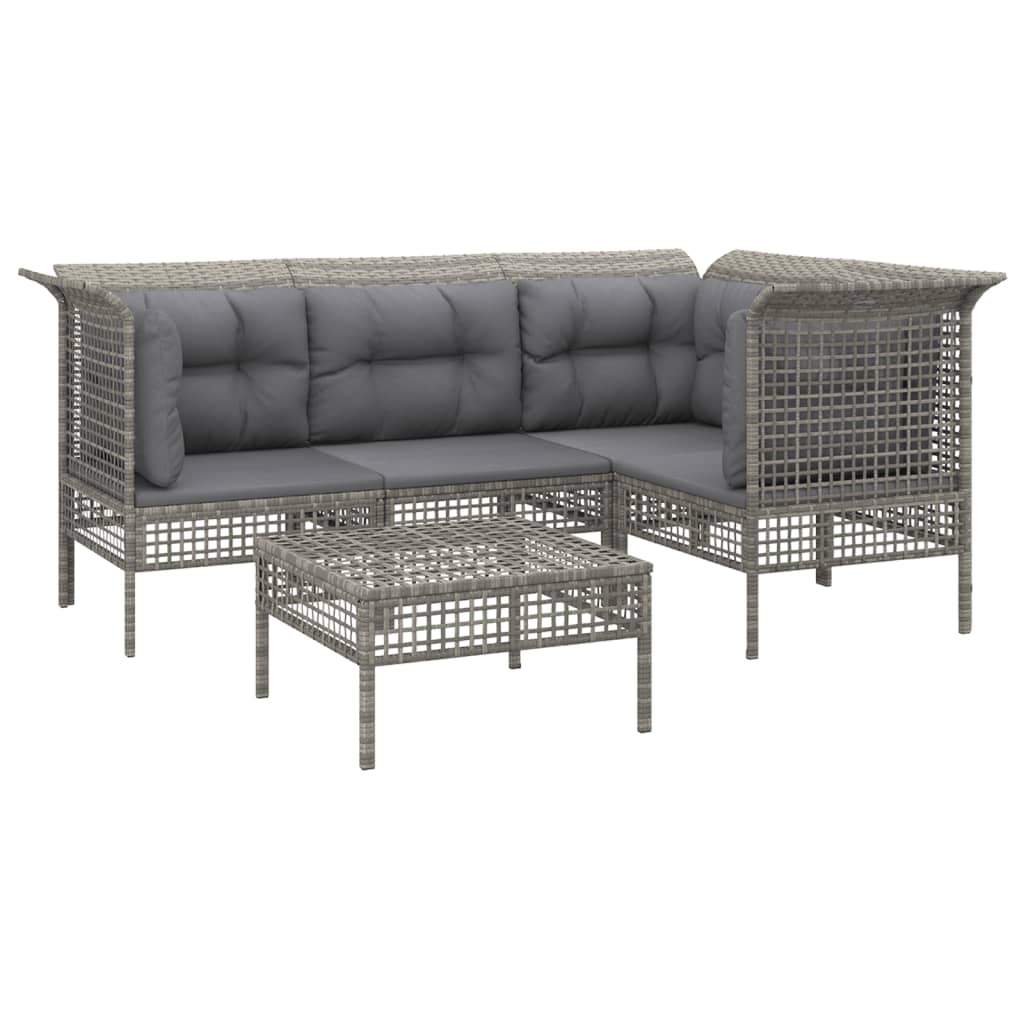 5-delige Loungeset met kussens poly rattan grijs