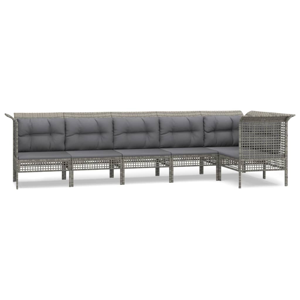 5-delige Loungeset met kussens poly rattan grijs