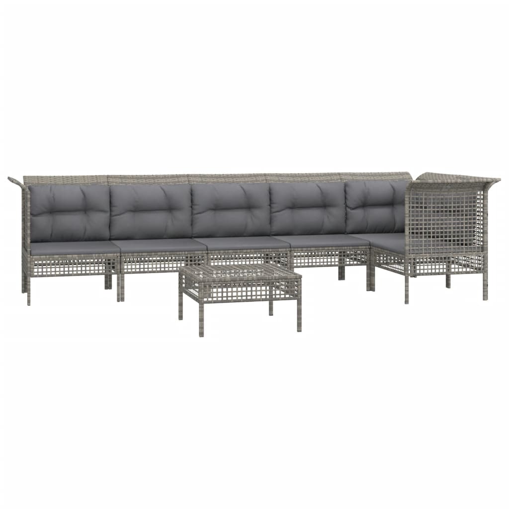 5-delige Loungeset met kussens poly rattan grijs