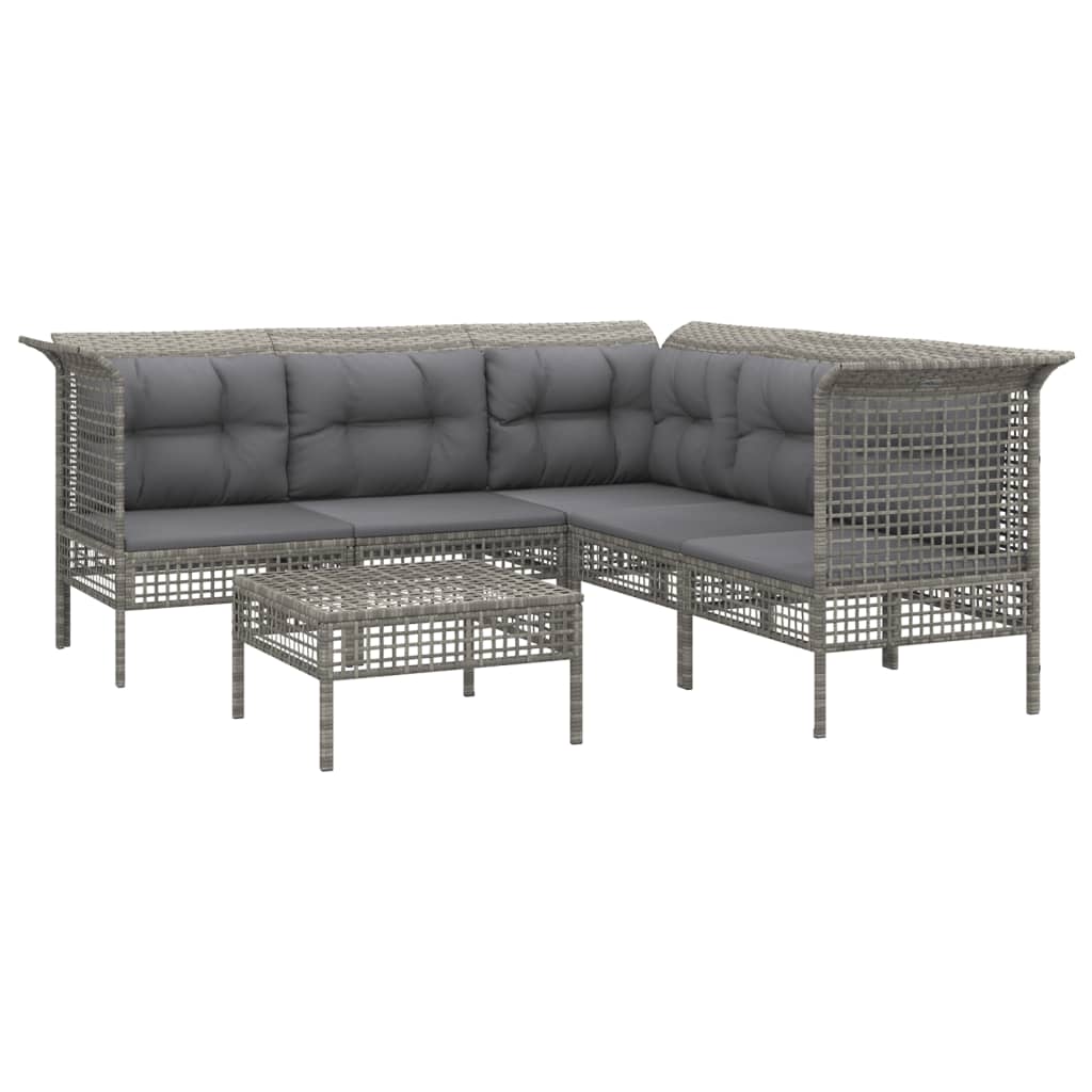 8-delige Loungeset met kussens poly rattan grijs