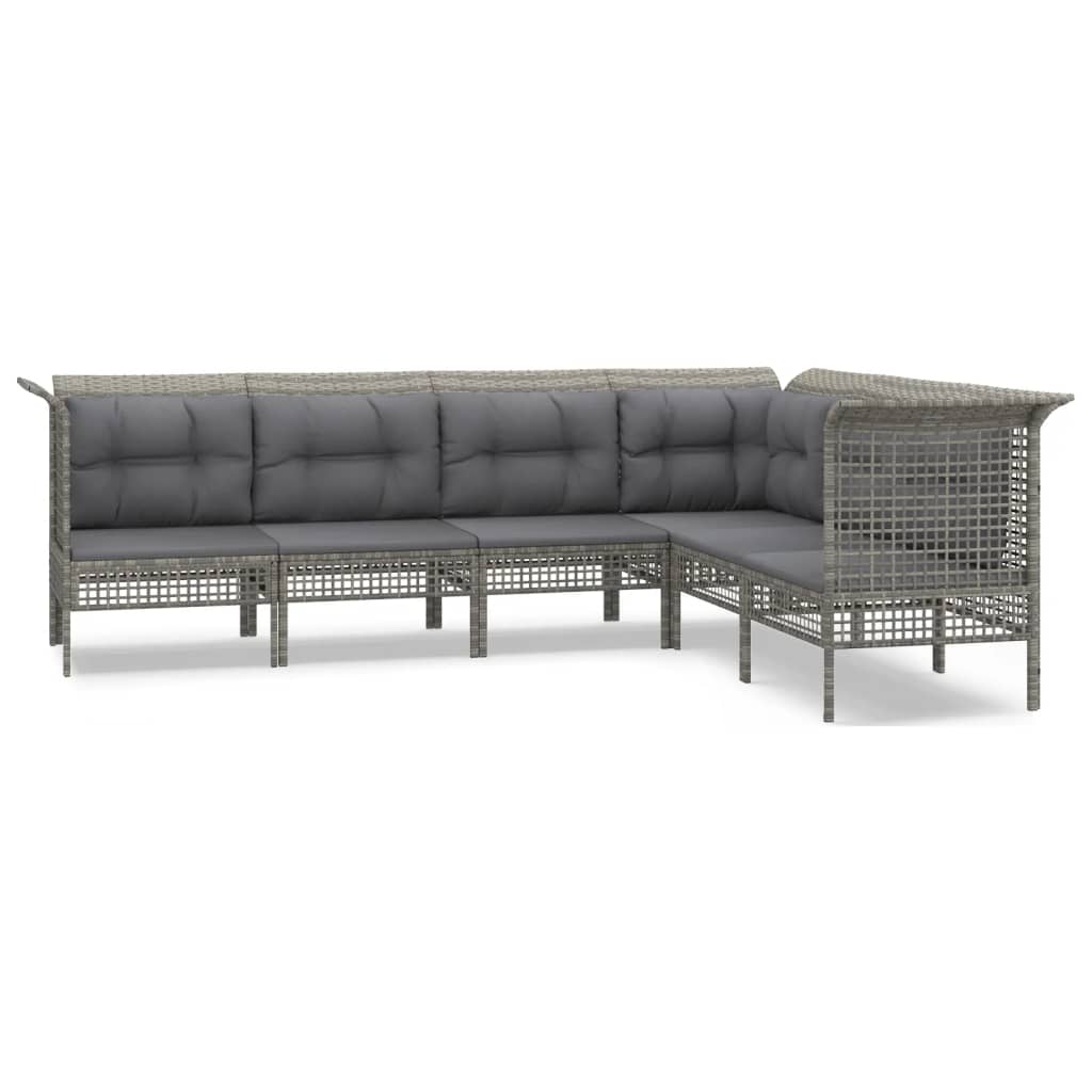 8-delige Loungeset met kussens poly rattan grijs