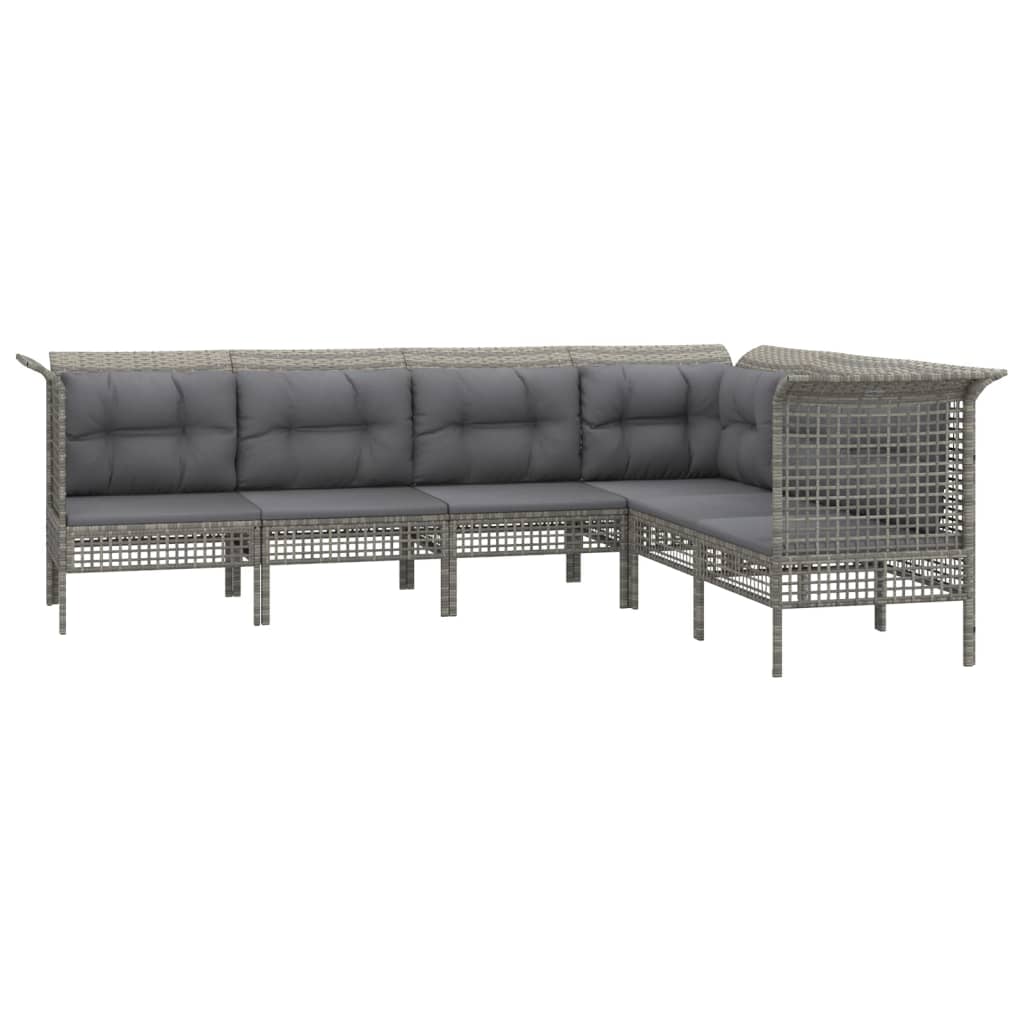 8-delige Loungeset met kussens poly rattan grijs