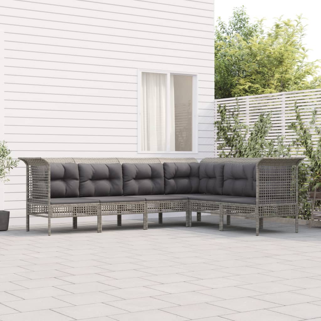 8-delige Loungeset met kussens poly rattan grijs