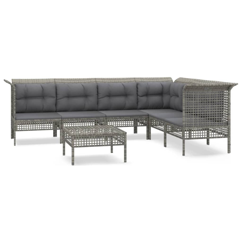 8-delige Loungeset met kussens poly rattan grijs