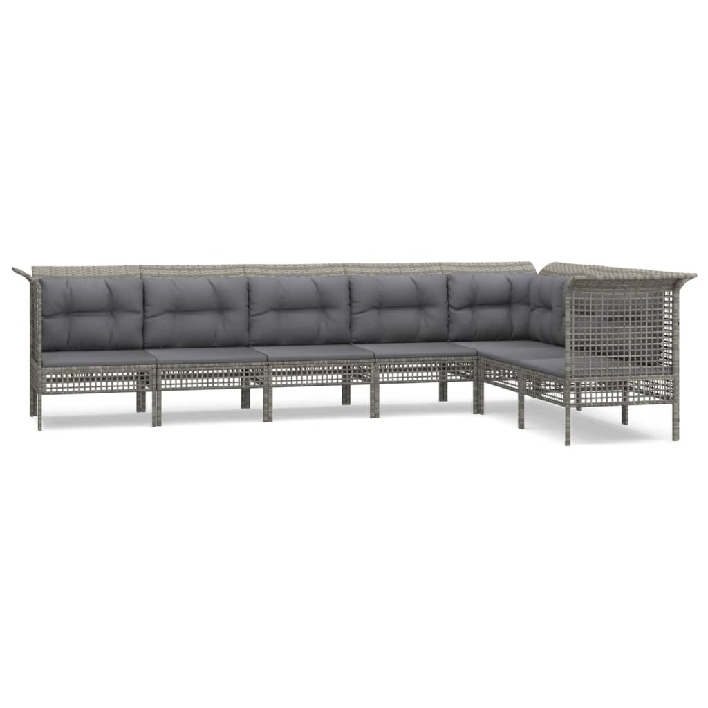 8-delige Loungeset met kussens poly rattan grijs