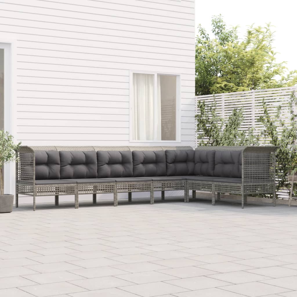 8-delige Loungeset met kussens poly rattan grijs