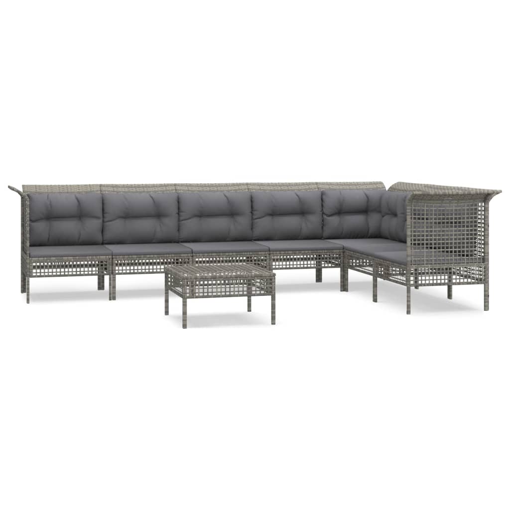 8-delige Loungeset met kussens poly rattan grijs