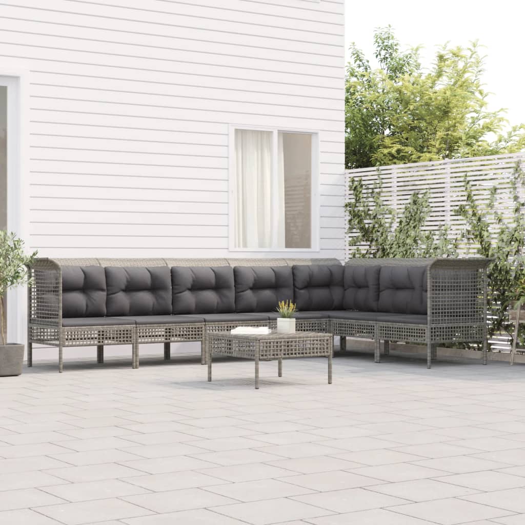 8-delige Loungeset met kussens poly rattan grijs