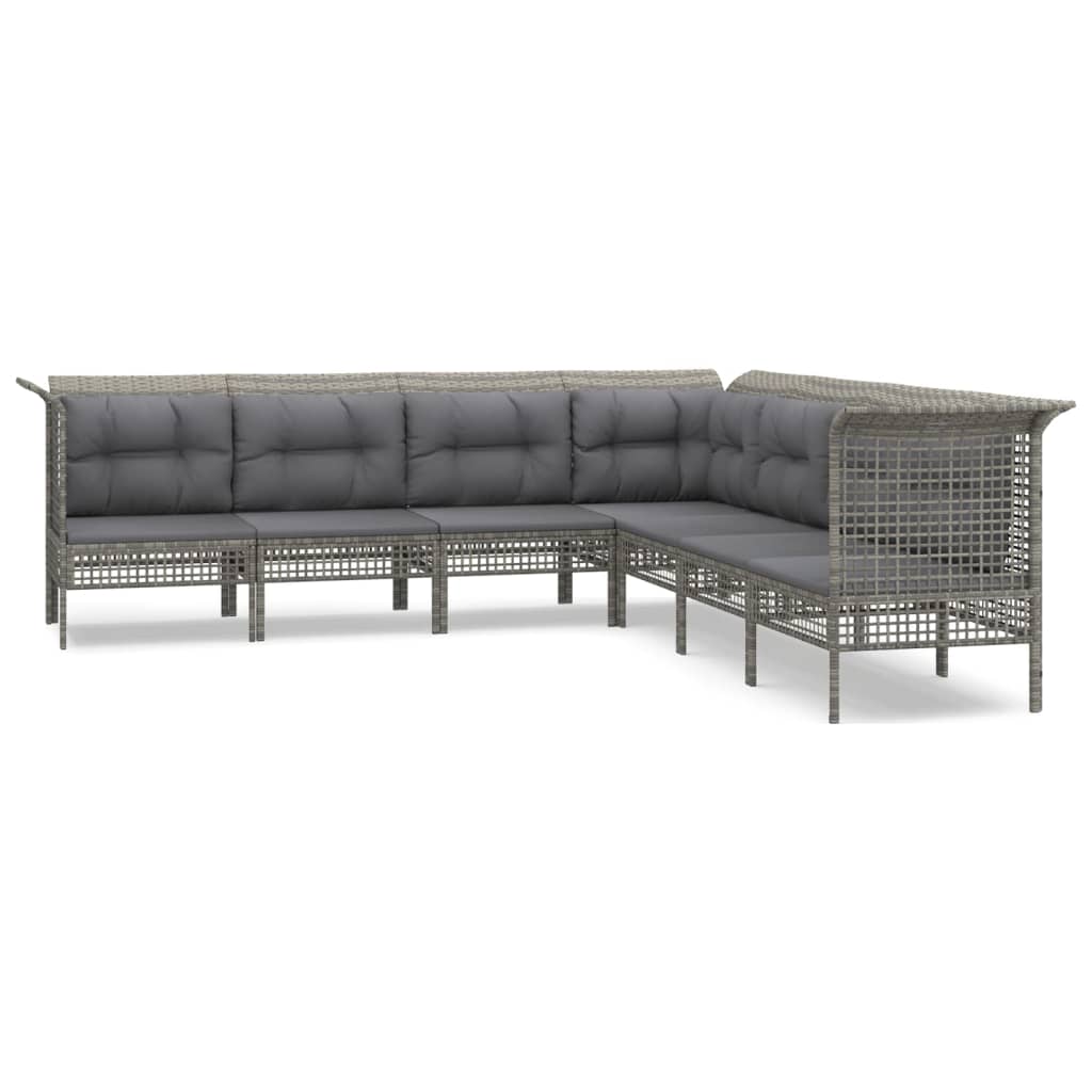 8-delige Loungeset met kussens poly rattan grijs