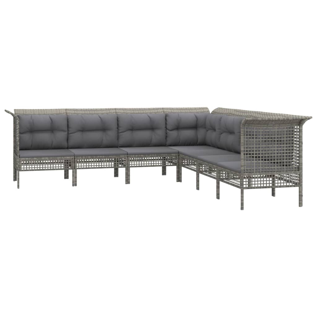 8-delige Loungeset met kussens poly rattan grijs