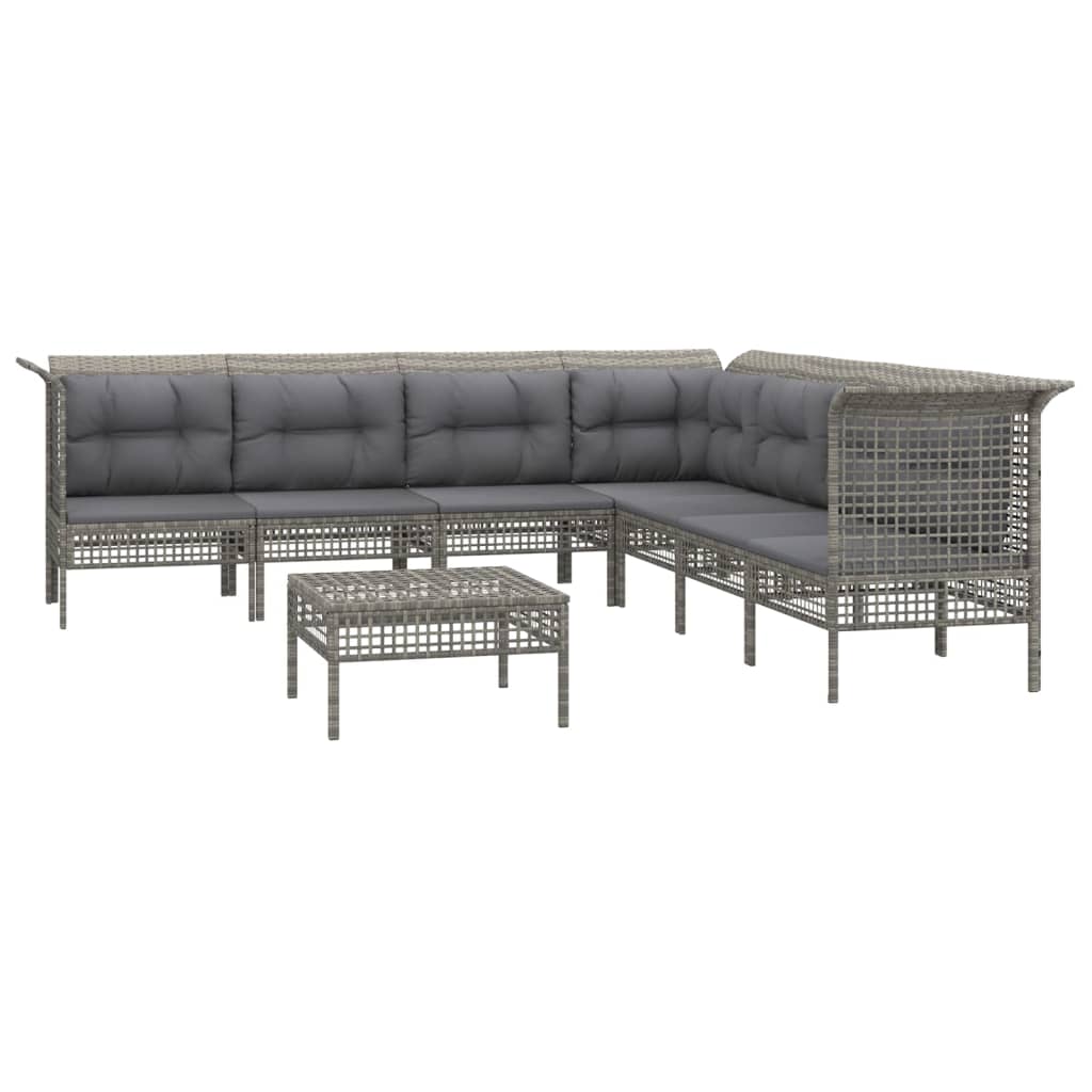 8-delige Loungeset met kussens poly rattan grijs