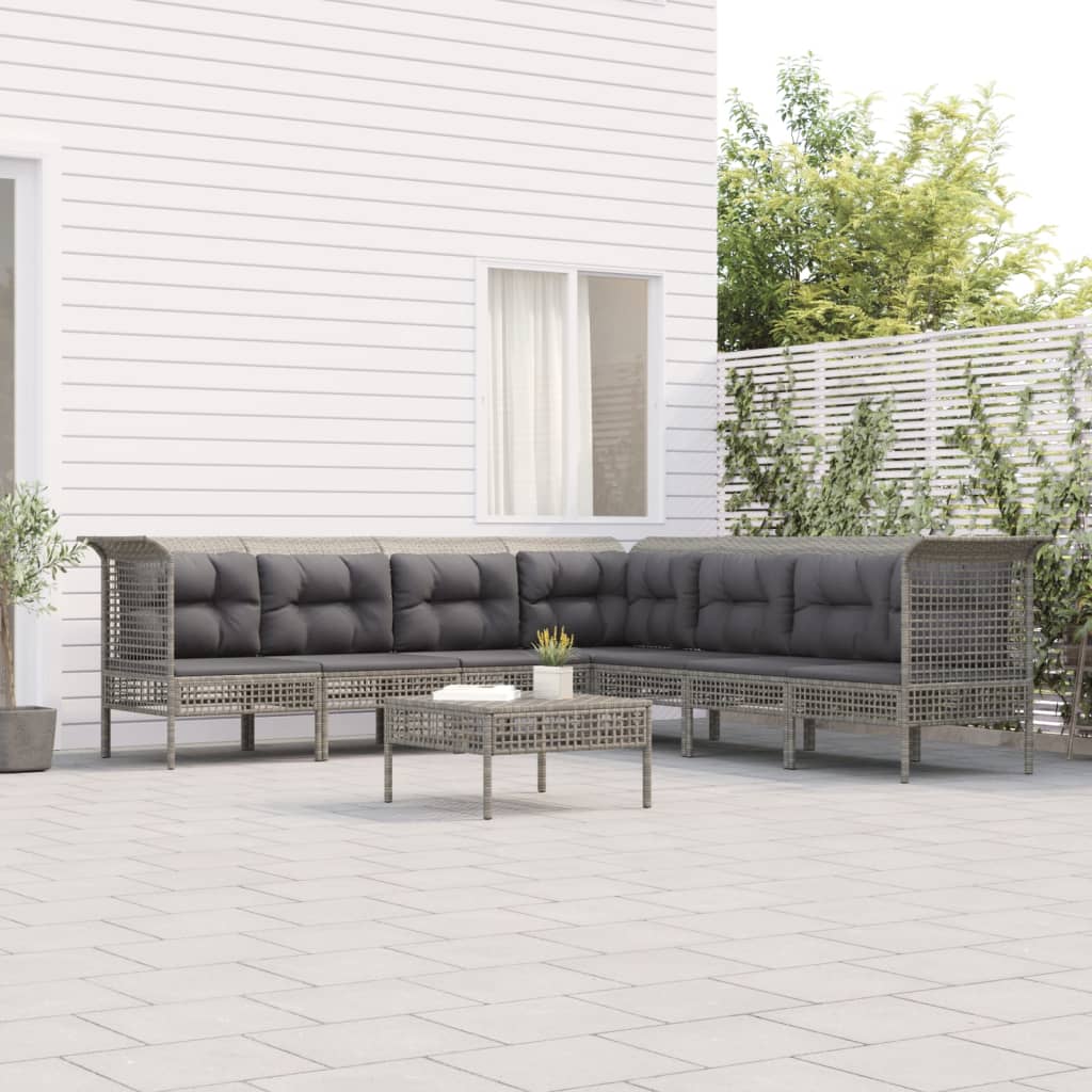 8-delige Loungeset met kussens poly rattan grijs