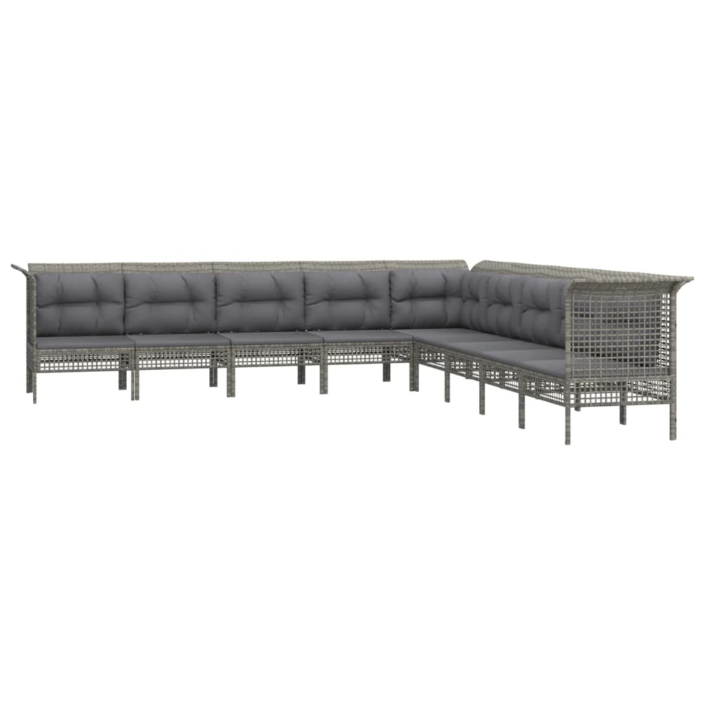 8-delige Loungeset met kussens poly rattan grijs