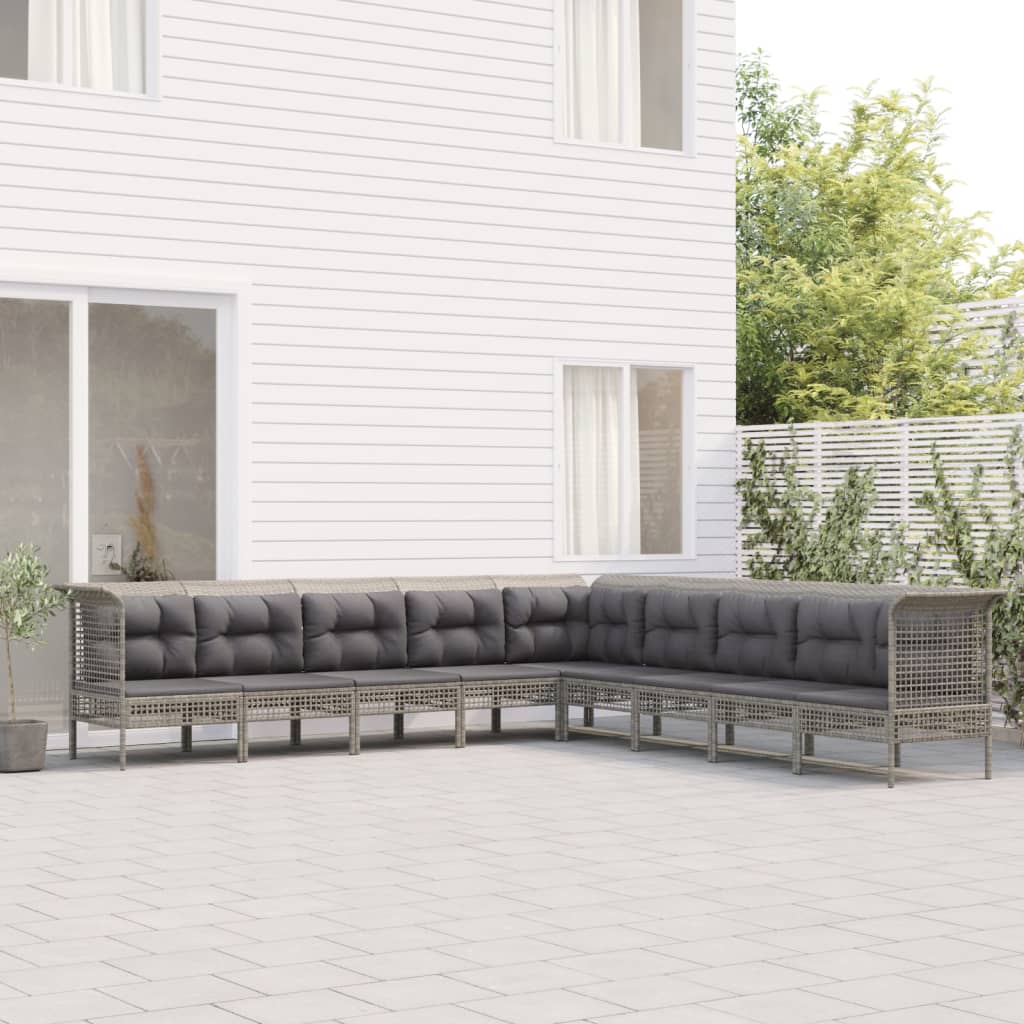 8-delige Loungeset met kussens poly rattan grijs