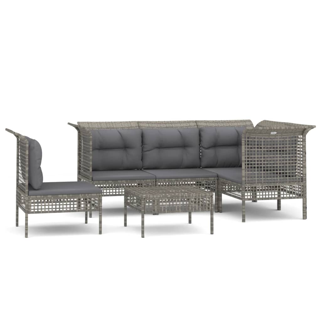 5-delige Loungeset met kussens poly rattan grijs