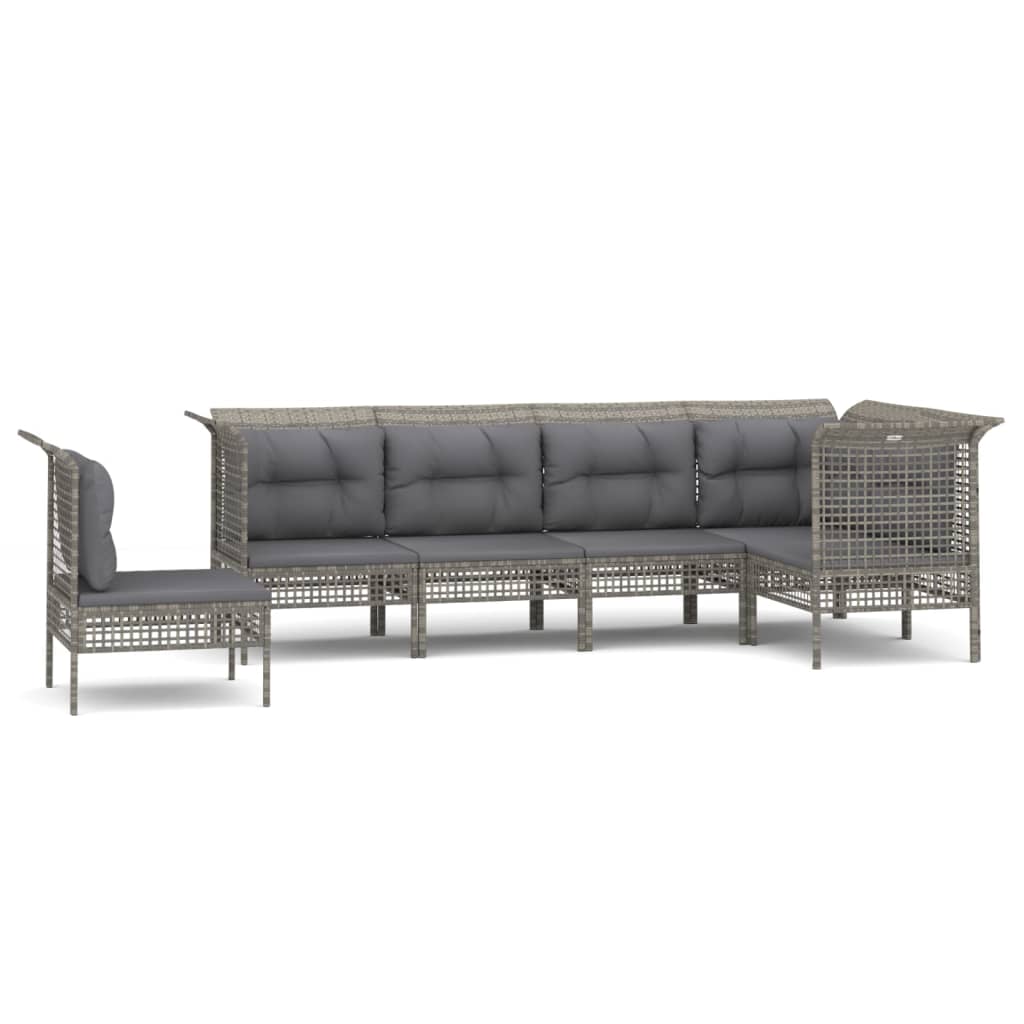 5-delige Loungeset met kussens poly rattan grijs