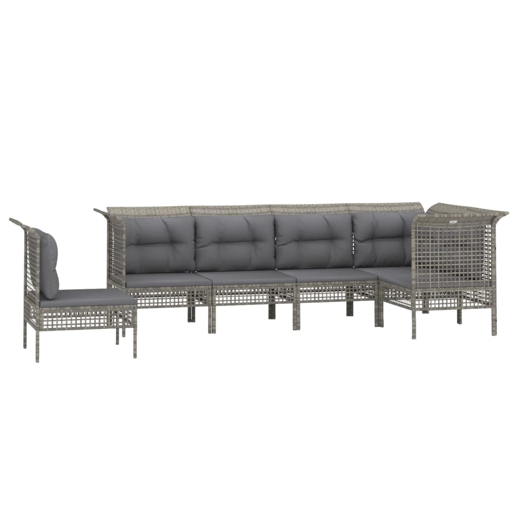 5-delige Loungeset met kussens poly rattan grijs