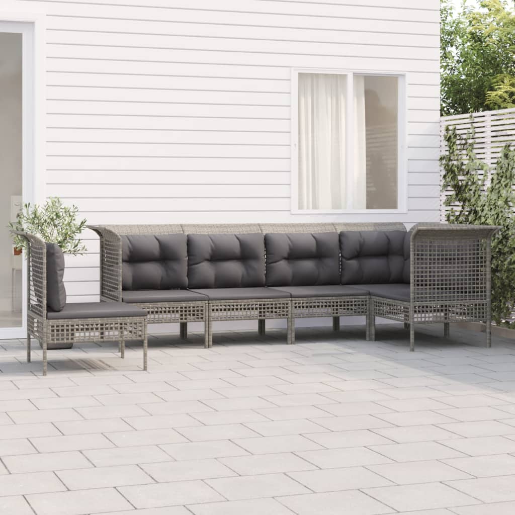 5-delige Loungeset met kussens poly rattan grijs