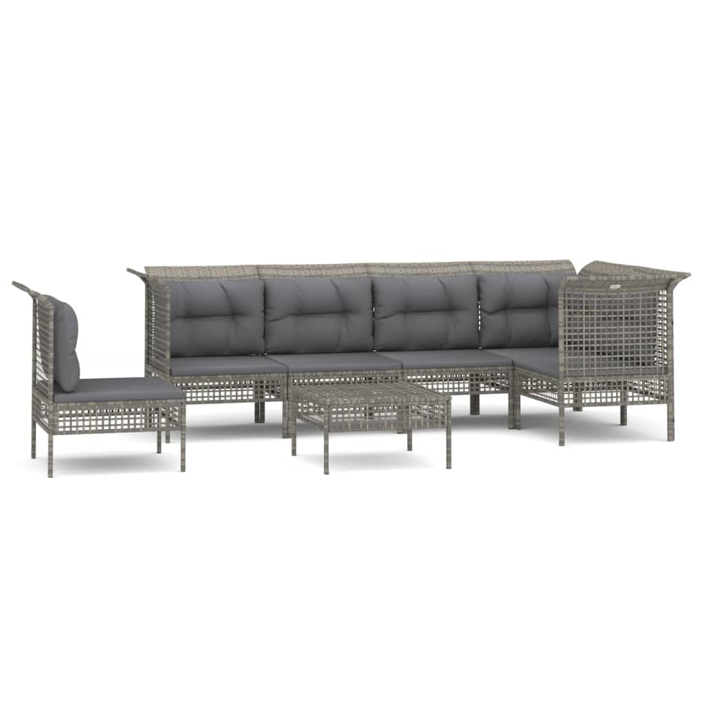 5-delige Loungeset met kussens poly rattan grijs