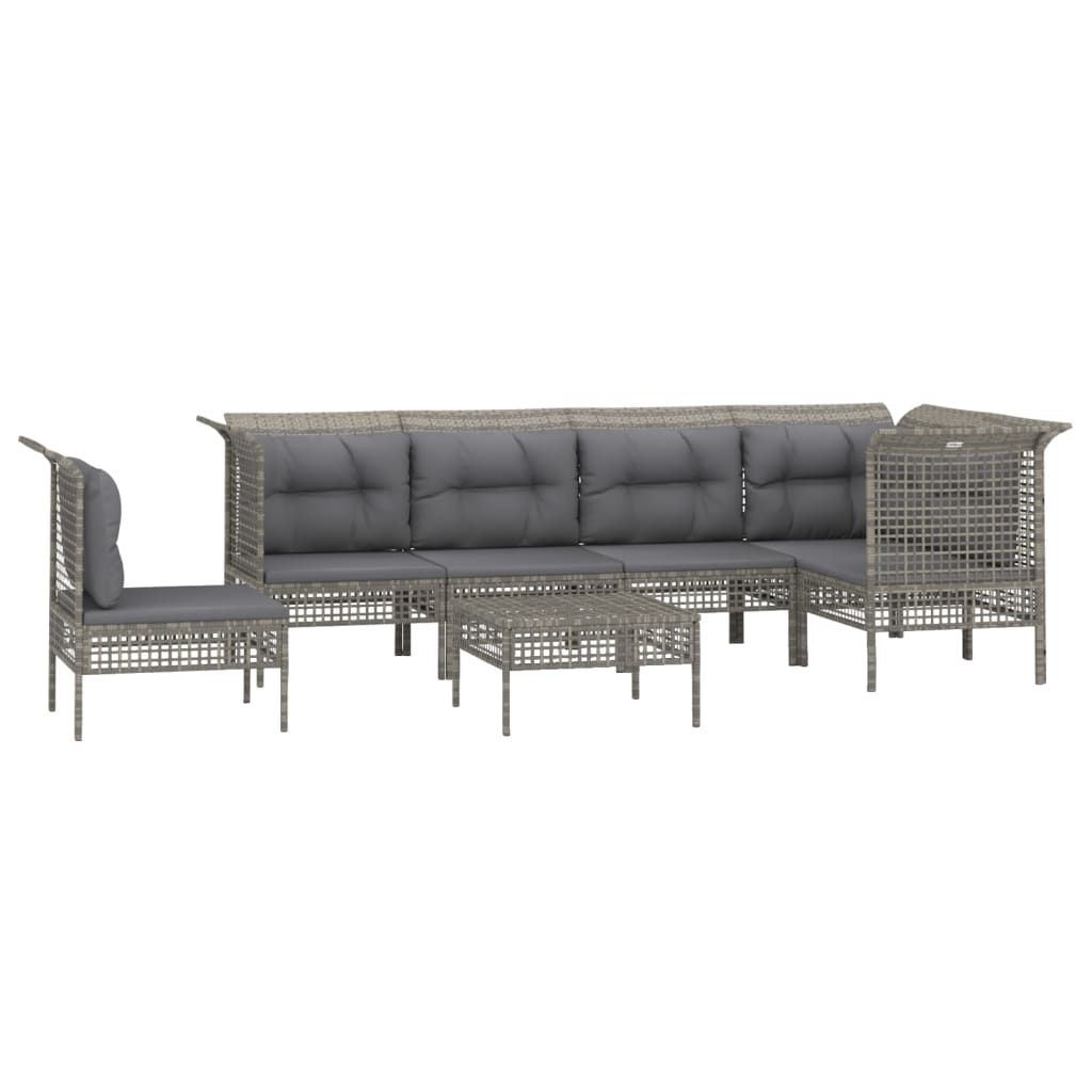 5-delige Loungeset met kussens poly rattan grijs