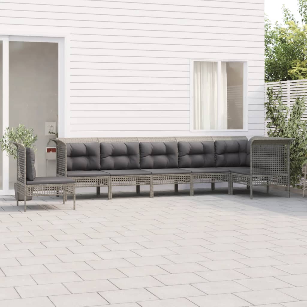 5-delige Loungeset met kussens poly rattan grijs