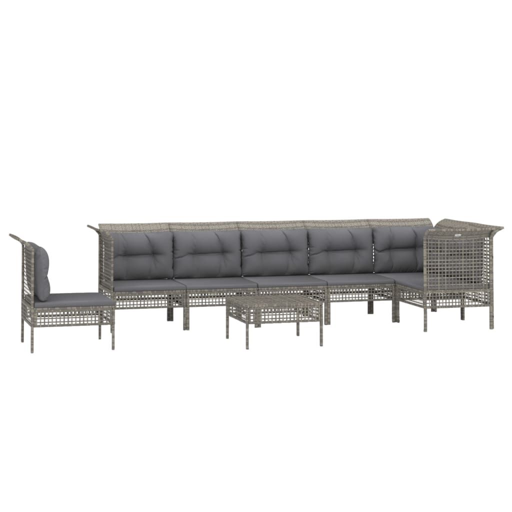 5-delige Loungeset met kussens poly rattan grijs