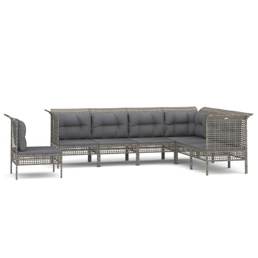 5-delige Loungeset met kussens poly rattan grijs